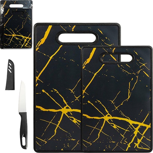 Набір дощок 2шт з мармуровим візерунком + ніж, чорний