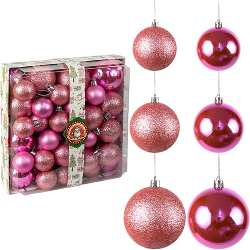 Набор новогодних шаров 42шт "Розовый" D4/5/6/7см