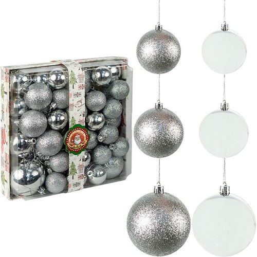 Набор новогодних шаров 42шт "Серебро" D4/5/6/7см