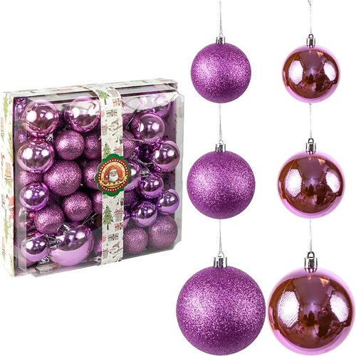 Набор новогодних шаров 42шт "Фиолетовый" D4/5/6/7см