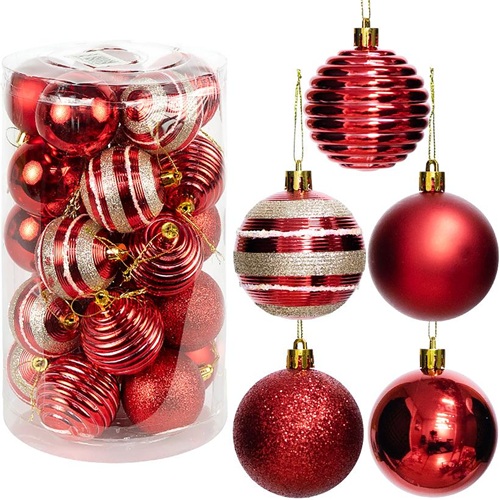 Набор новогодних шаров 25шт Ø6см "Красный" (5 дизайнов по 5шт)