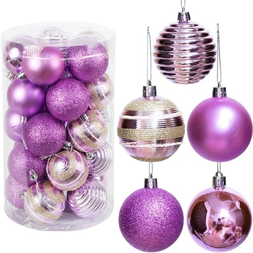 Набір новорічних куль 25шт Ø6см "Фіолетовий" (5 дизайнів по 5шт) тубус