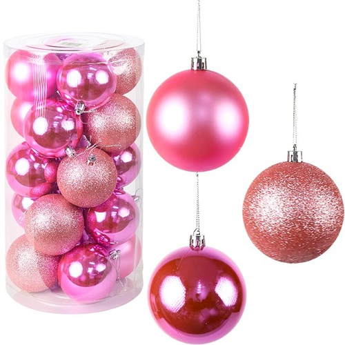 Набор новогодних шаров 20шт Ø6см "Розовый" в тубусе