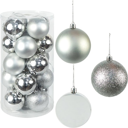 Набор новогодних шаров 20шт Ø6см "Серебро" в тубусе