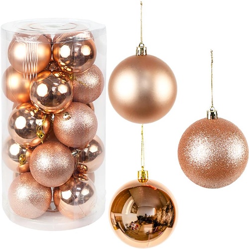 Набір новорічних куль 20шт Ø6см "Рожеве Золото" в тубусі
