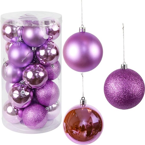 Набор новогодних шаров 20шт Ø6см "Фиолетовый" в тубусе