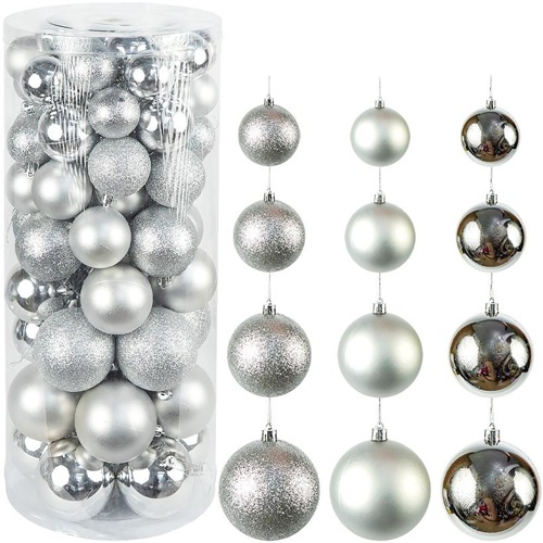 Набор новогодних шаров Ø5/6/7/8см "Серебро" тубус (72шт)