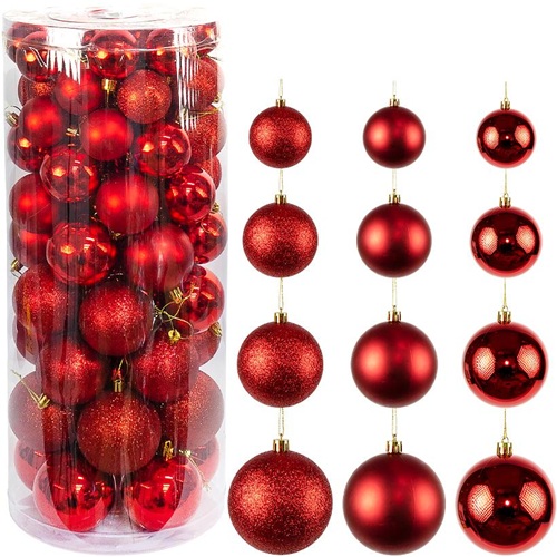 Набір новорічних куль Ø5/6/7/8см "Красный" тубус (72шт)