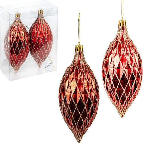 Набір ялинкових іграшок 2шт "Червоний" в ромбік" 17*6см