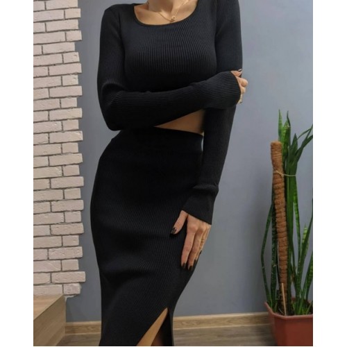 Базовий костюм (кофтинка-топ з довгим рукавом + спідниця), рубчик