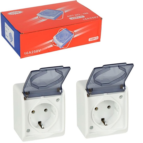 Розетка накладна EURO одинарна із заземленням та кришкою 6,5*7,5*4,5см