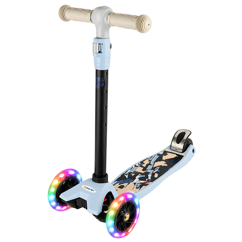 Самокат дитячий триколісний складаний, LED колеса, регульований, до 50кг BLUE BLACK 6+