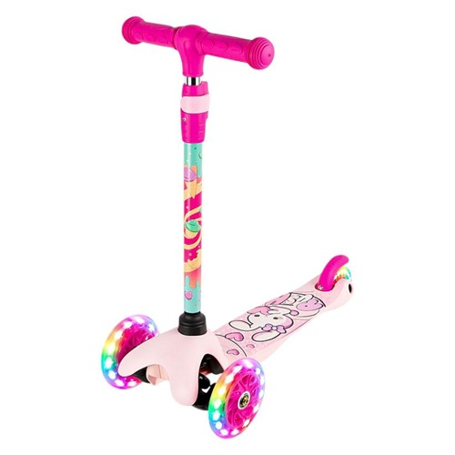 Самокат дитячий триколісний складаний, LED колеса, регульований, до 50кг PINK RED