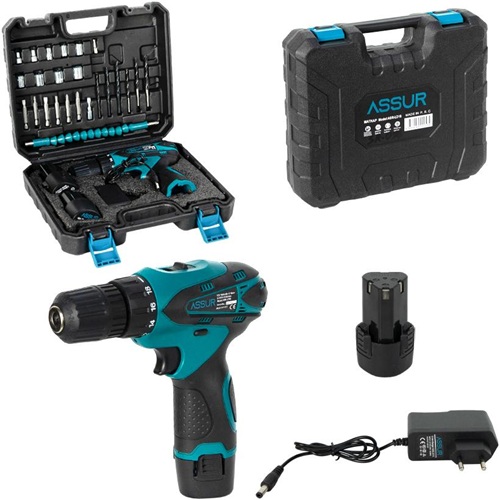 Акумуляторна дрель 12V з патроном 10мм, набір 24 ​​предметів в кейсі