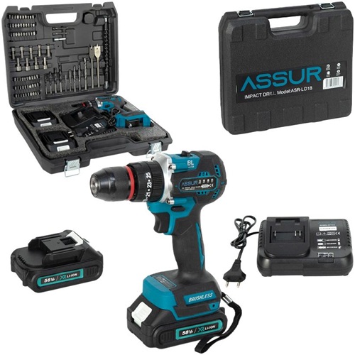 Акумуляторна ударна дрель 21V безщітковий, патрон 10мм в кейсі