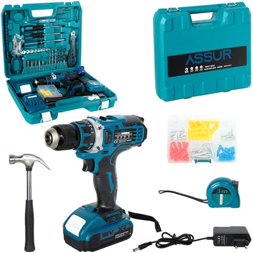 Акумуляторна дрель 10мм 12V з металевим патроном (повний набір аксесуарів)