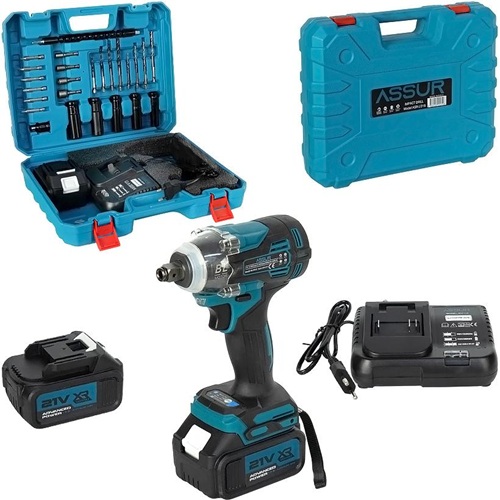 Акумуляторний безщітковий гайковерт 21V, 300Н·м, 2 акумулятори, набір 25 предметів у кейсі