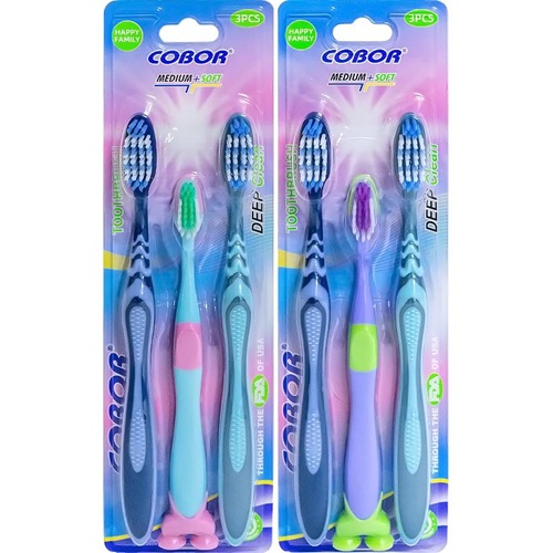 Набір зубних щіток на блістері 3шт (2 дорослі + 1 дитяча)
