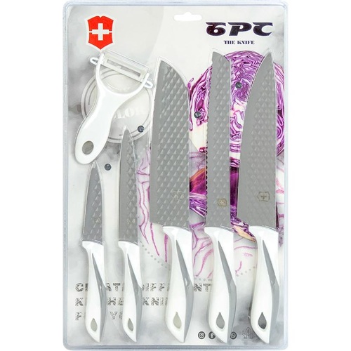 Набор кухонных ножей на блистере, 6 предметов с овощечисткой