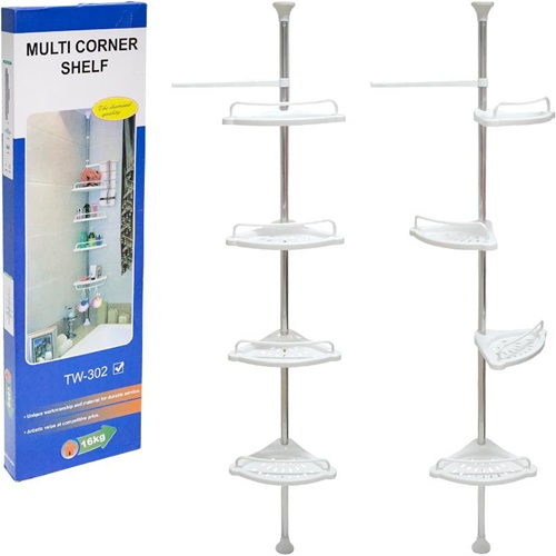 Кутова полиця-стелаж для ванної кімнати з тримачем для рушників