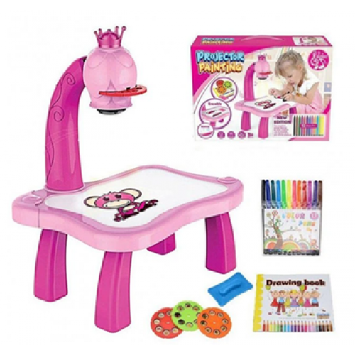 Дитячий стіл проєктор для малювання зі світлодіодною підсвіткою Projector painting 24 деталі, рожевий