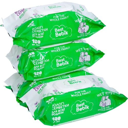 Вологі серветки "Best Bebik" клапан 120шт, для всієї родини