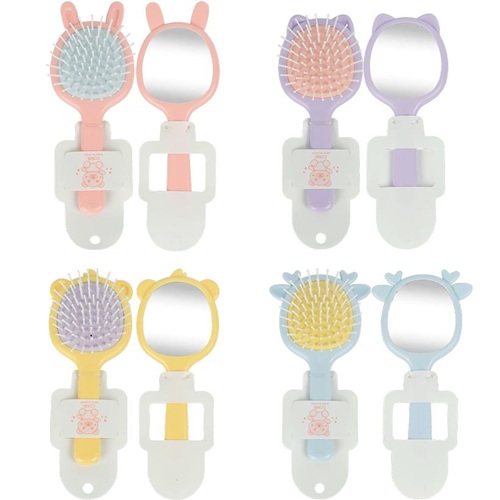 Расческа детская "Зверята" массажная с зеркалом 17см