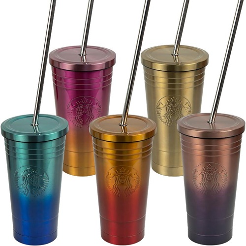 Термостакан 18см, 600мл із нержавіючої сталі з трубочкою