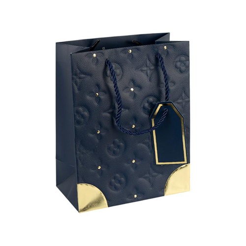 Пакет подарунковий 26*32*12см із тисненням та золотим декором DARK BLUE
