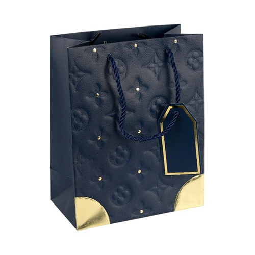 Пакет подарунковий 31*42*12 см із золотим декором та тисненням DARK BLUE