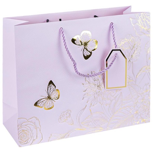 Пакет подарочный 50х40х15см горизонтальный с тиснением фольгой LIGHT PURPLE