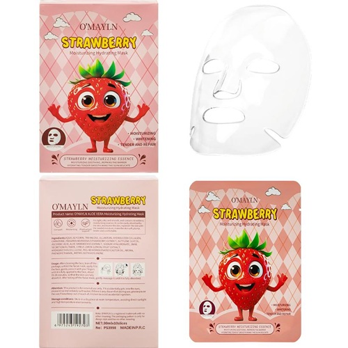 Набір масок тканинних 10шт зволожуючих для обличчя "Екстракт Полуниці"