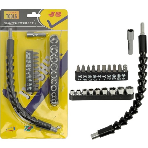 Набір з гнучким валом, бітами та торцевими головками 21 предмет