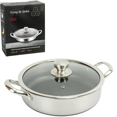 Сковорода - сотейник з нержавіючої сталі "стільника" Ø28см L7,5см з кришкою