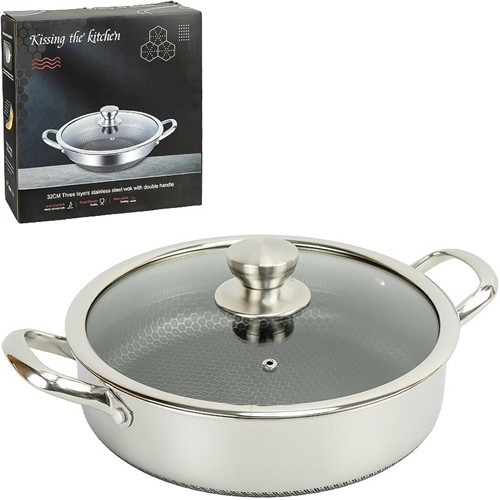 Сковорода - сотейник из нержавеющей стали "соты" Ø32см L8см с крышкой