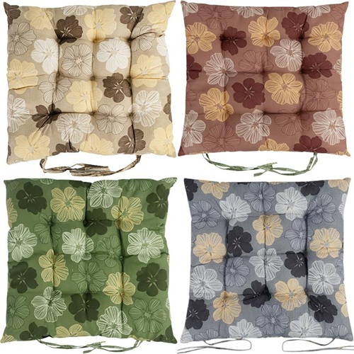 Подушка на стілець 40*40см "Великі квіти" стьобана із зав'язками