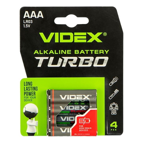 Батарейка Videx LR03/AAA 4pcs Alkaline TURBO