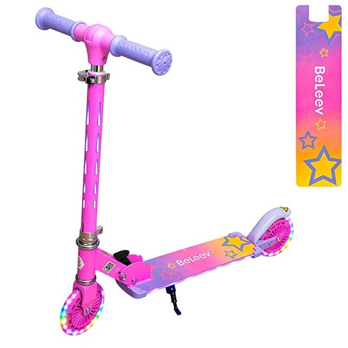 Самокат дитячий двоколісний складаний з LED підсвічуванням, колеса 120мм, до 50кг PINK PURPLE 6+