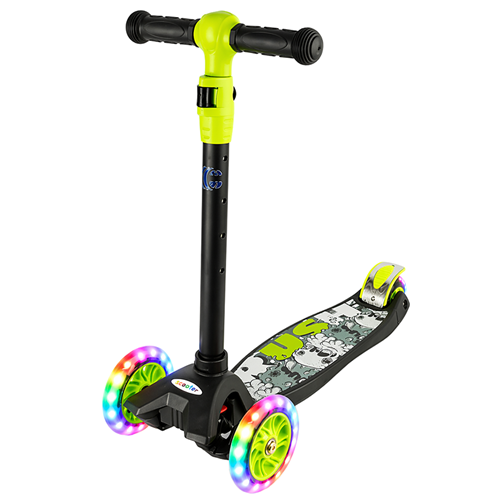 Самокат дитячий триколісний складаний, LED колеса, регульований, до 50кг GREEN BLACK