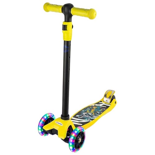 Самокат дитячий триколісний складаний, LED колеса, регульований, до 50кг YELLOW BLACK