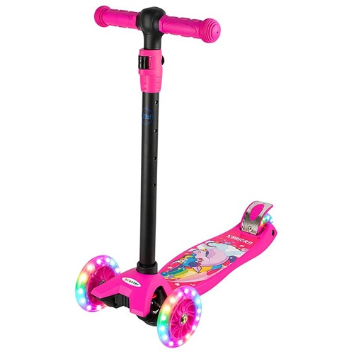 Самокат дитячий триколісний складаний, LED колеса, регульований, до 50кг PINK