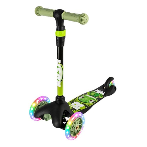Самокат дитячий триколісний складаний з LED колесами, що регулюється, до 50кг GREEN BLACK