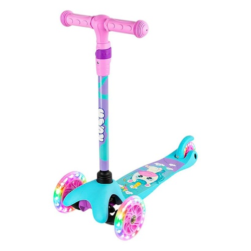 Самокат дитячий триколісний складаний з LED колесами, що регулюється, до 50кг PINK BLUE 3+