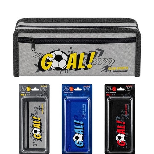 Пенал школьный 20*9*4,5см на молнии мягкий тканевый, 2 отдел.. "Goal!"