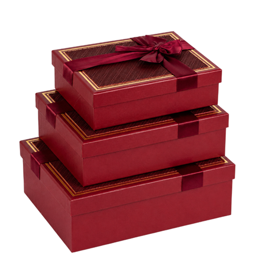 Набор подарочных коробок 3шт прямоугольных с текстильной вставкой Dark Red