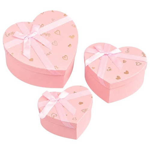 Набір подарункових коробок 3шт у формі серця з стрічкою Pink