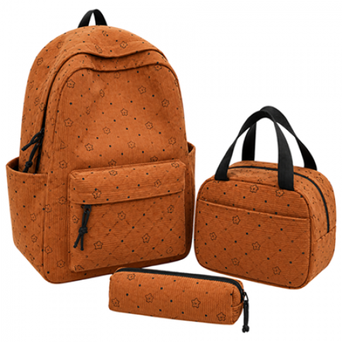 Рюкзак шкільний 41*29*13см із сумкою та пеналом вельветовий LIGHT BROWN