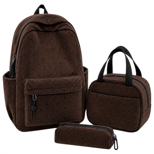 Рюкзак шкільний 41*29*13см із сумкою та пеналом вельветовий DARK BROWN