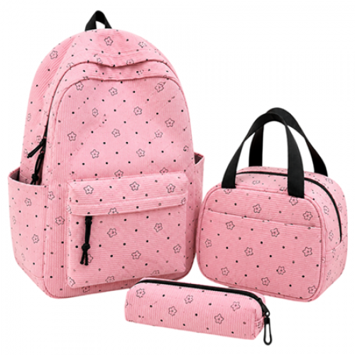 Рюкзак шкільний 41*29*13см із сумкою та пеналом вельветовий PINK
