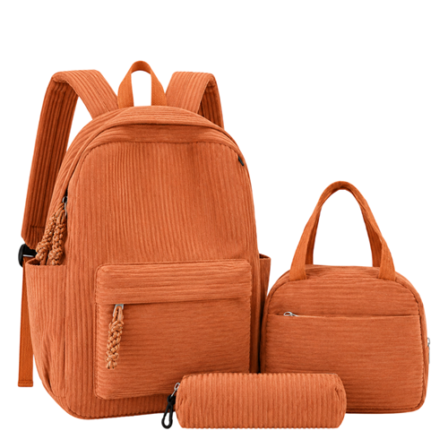 Рюкзак шкільний 41*28*14см із сумкою та пеналом вельветовий LIGHT BROWN